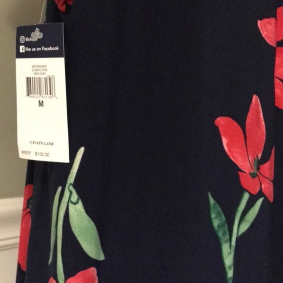 NWT CHAPS Navy Red Floral Print Shift Dress - Picture 4 of 4